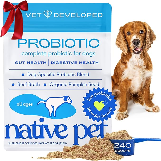 Native Pet Probiotics for Dogs - Dog Probiotics Powder for Digestive Health, Gut Support, & Immune Boost – Vet-Formulated Powder for Maximum Potency with Digestive Enzymes & Prebiotics - 240 Scoops