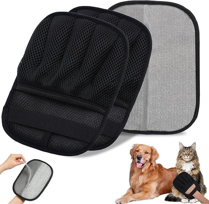 2Pcs Pet Hair Removal Gloves for Cats & Dogs: Upgraded Five-Finger Electrostatic Magic Brush | Reusable Pet Fur Remover Glove for Laundry, Couch, Carpet, Car Seats, Furniture & Clothing (Black)