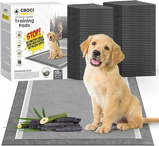 CROCI Charcoal Puppy Pads 23"x24" Standard Size, Odor-Control Carbon Dog Training Pads Absorbs Up to 4 Cups of Liquid, 6-Layer Leak-Proof & Quick Dry Pee Pads for Dogs, Disposable (100 Counts)