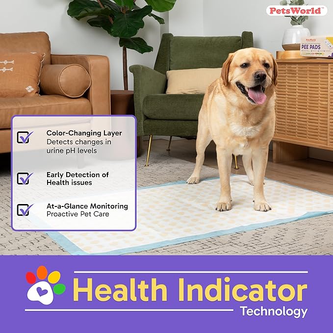 PETSWORLD Health Monitoring Dog Pee Pads – 37x54 Inch, 50 Count 3XL Color-Changing Potty Pads | Detects Health Issues | Leak-Proof, Ultra Absorbent, Odor Control