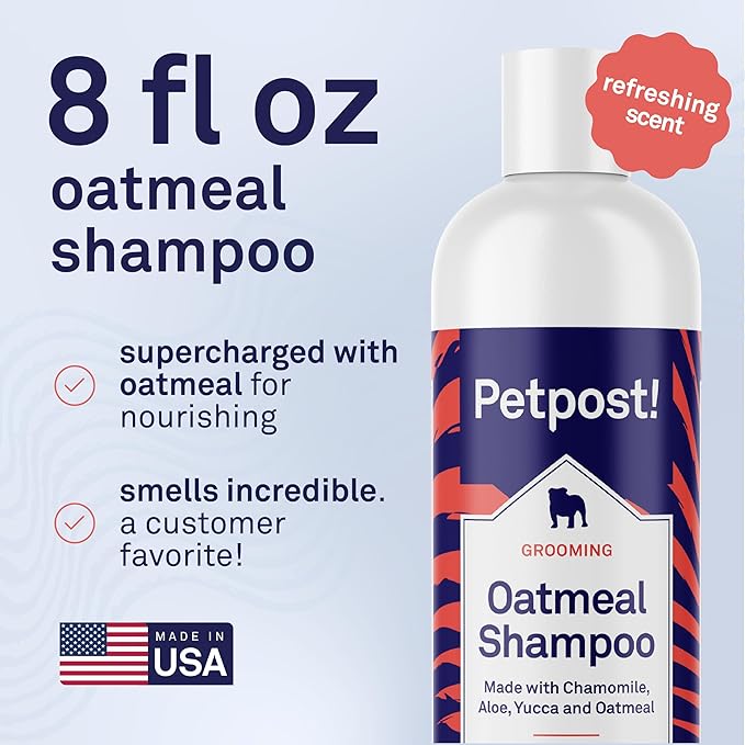 Petpost | Oatmeal & Chamomile Dog Shampoo. Soothes Dry, Sensitive Skin, Moisturizes & Softens Coat with Aloe & Yucca. 8 oz