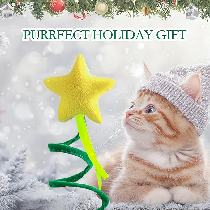 PAWISE Christmas Tree Cat Toy with Spiral Spring Plate – Interactive Plush Teasing Toy for Indoor Cats & Kittens, Holiday Fun & Active Play
