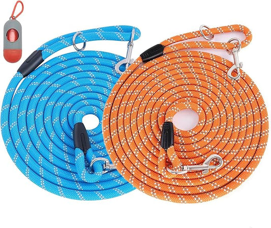 2 Pack Orange&Blue 20FT Long Dog Leashes,Dog Training Lead for Large Medium Small Dogs Outside Walking, Playing, Camping, or Yard