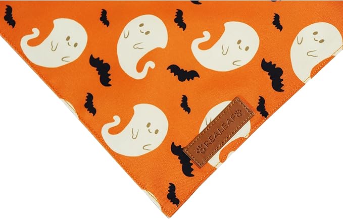 Realeaf Halloween Dog Bandanas 2 Pack, Reversible Orange Gray Pet Scarf for Boy and Girl, Premium Durable Fabric, Holiday Bandana for Small Medium Dogs (Halloween, Small)