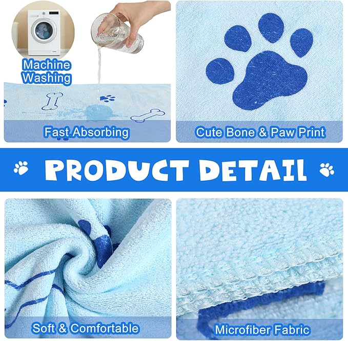Chumia 4 Pcs Dog Towels for Drying Dog Puppy Bulk Microfiber Absorbent Paw Towel Pet Bathing Supplies Quick Drying for Medium Cats Pets Shower(24 x 40 Inch,Light Blue)