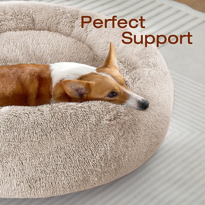 JOLLYVOGUE Dog Bed, Calming Anti-Anxiety Large Dog Bed, Fluffy Donut Cushion for Medium and Large Pets (27"/30"/36")