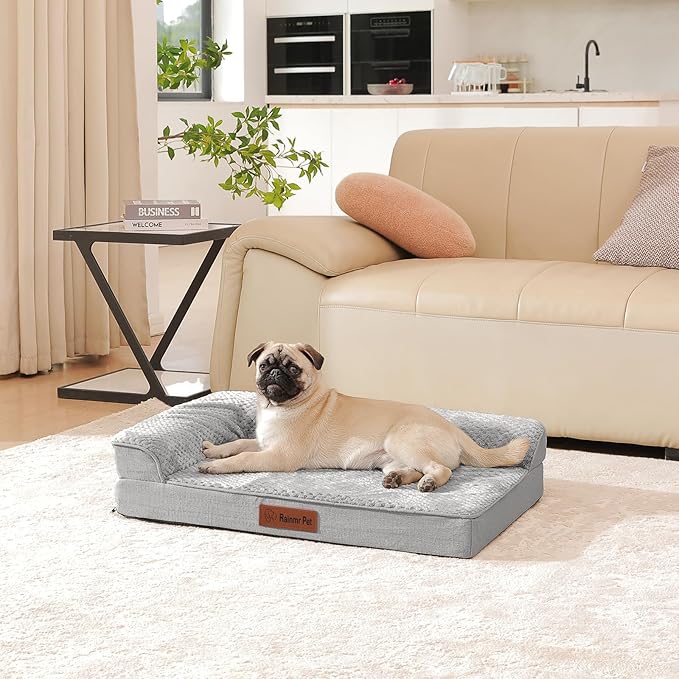 Orthopedic Dog Bed for Small and Medium Dogs, Memory Foam Pet Bed with Washable Removable Cover, Nonskid Bottom, Waterproof, for Indoor, Outdoor, Crate ＆ Car Use, 30x20x6 Inches, Light Grey