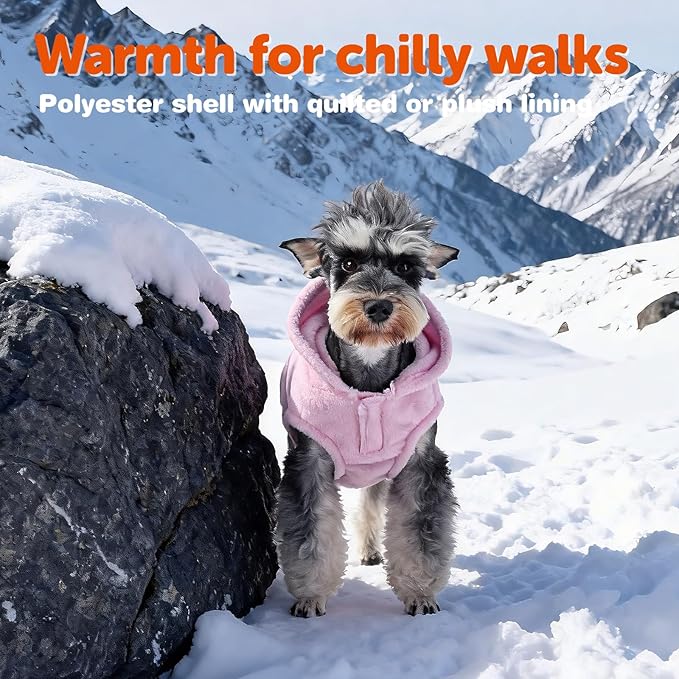 FOFOS Dog Winter Coat, Plush Dog Jacket with Leash Hole, Adjustable Warm Pet Snow Vest for Small Medium Dogs, Pink, XL