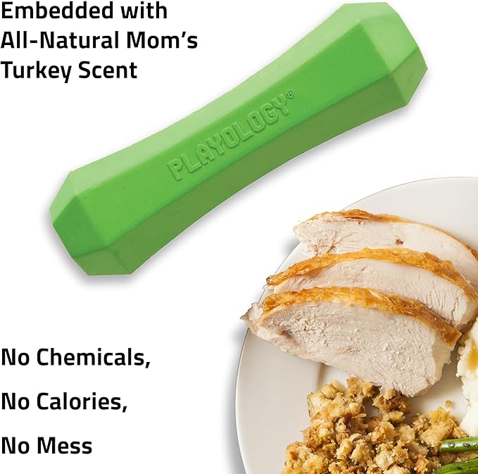 Playology Dog Toys | Durable Squeaky Chew Stick for Dogs | Jumbo Mom's Turkey Scented Toy - Easy to Clean and Made from Non Toxic Materials