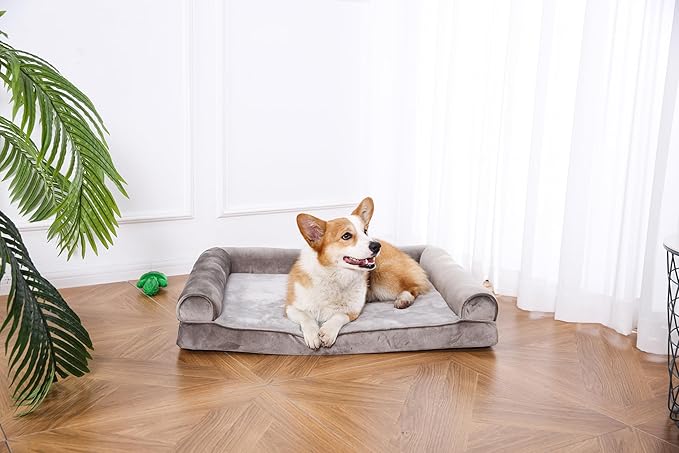 Amazon Basics Dog Bed with Cooling Gel Memory Foam, Pressure-Relief Support for Dogs up to 55lbs, Non-Slip Bottom, Machine Washable Cover, Large Sized (36" x 27"), Taupe