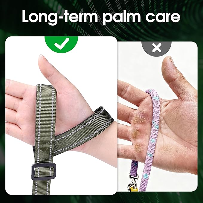 Hands-Free Dog Leash, Heavy Duty No-Pull Training Lead w/Anti-Tangle, Double Padded Traffic Handles Adjustable 5-5.6FT & Reflective Thread for Medium Large Dogs for Running/Walking Green