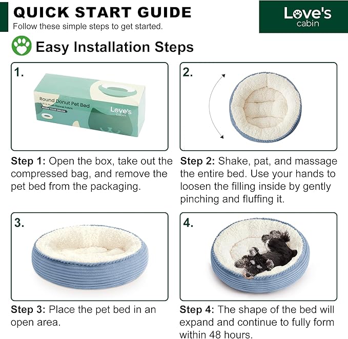 Love's cabin Round Donut Cat and Dog Cushion Bed, 25in Pet Bed for Small or Medium Dogs, Anti-Slip & Water-Resistant Bottom, Soft Durable Fabric Pet Beds, Washable Calming Cat Bed Sky Blue Stripe