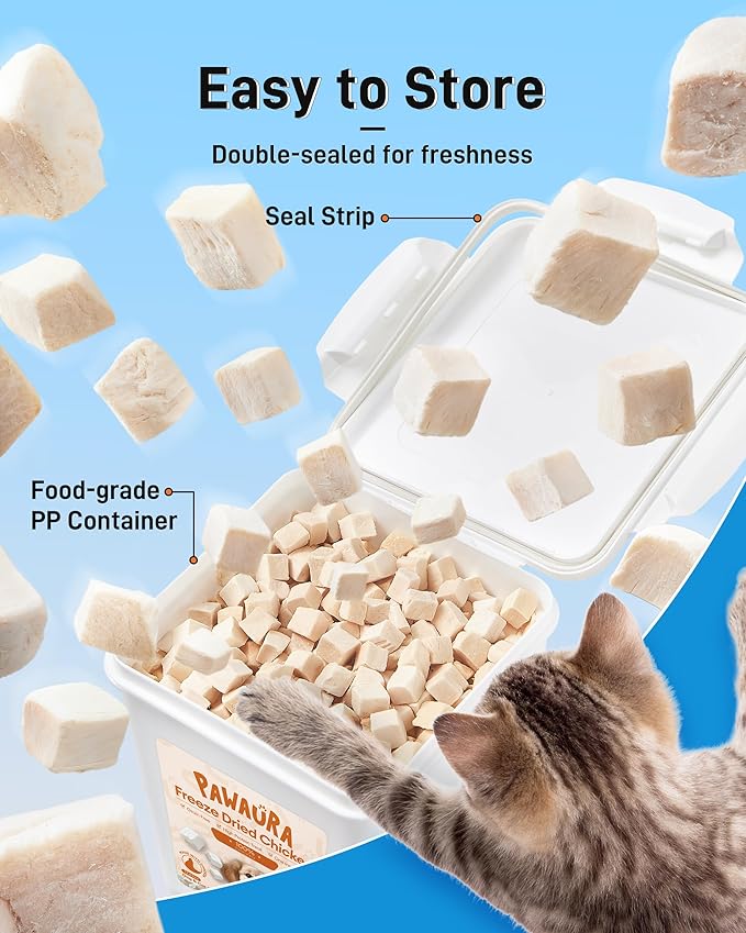 Freeze Dried Chicken Cats & Dogs Treats, High Protein Single Ingredient - No Additives | Grain Free | Training & Nutrition Supplements, Sealed Box, 1.1LB