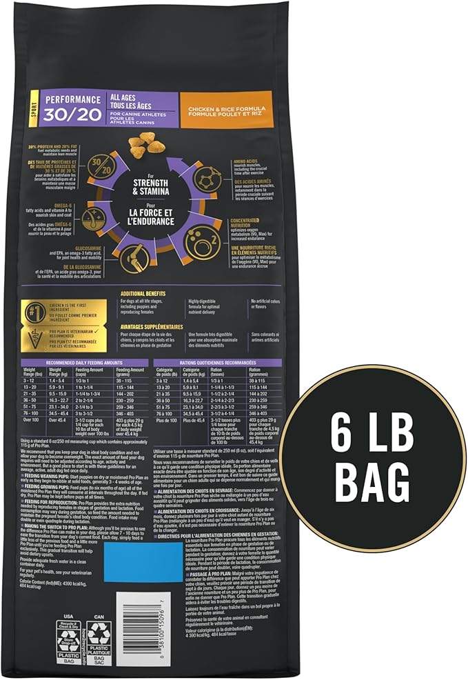 Purina Pro Plan Sport Performance 30/20 Chicken and Rice Formula High Protein Dog Food - 6 lb. Bag