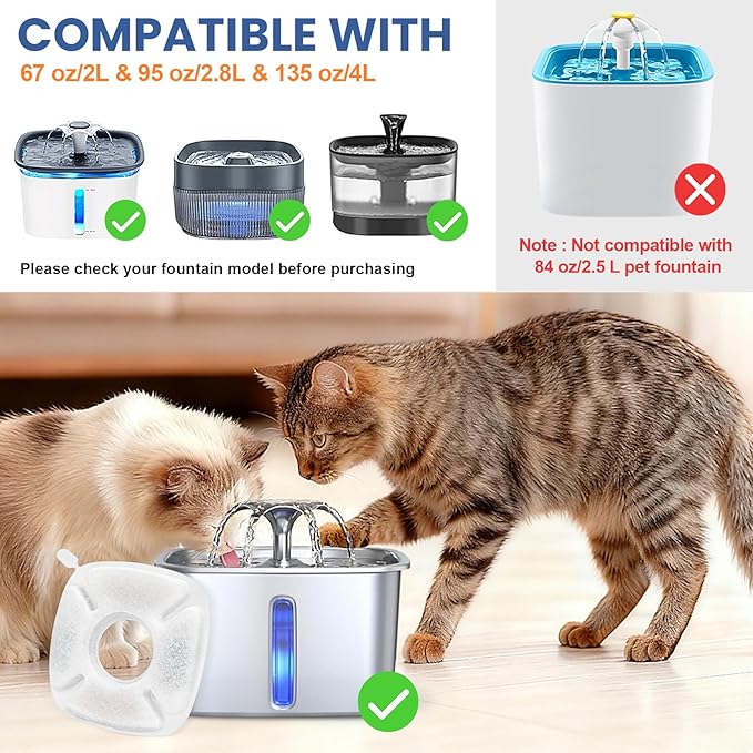 16 Pack Cat Water Fountain Replacement Filters, 8 Pcs Cats Fountain Filters & 8 Pcs Pre-Filter Sponges for 95oz/2.8L 135oz/4L 67oz/2L Automatic Pet Dog Fountain Water Dispenser Filter
