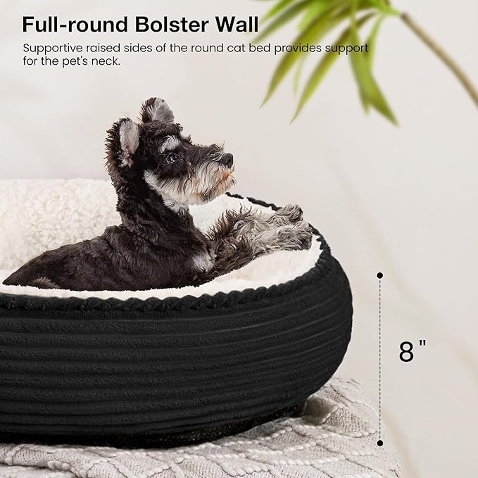 Love's cabin Round Donut Cat and Dog Cushion Bed, 25in Pet Bed for Small or Medium Dogs, Anti-Slip & Water-Resistant Bottom, Soft Durable Fabric Pet Beds, Washable Calming Cat Bed Black Stripe