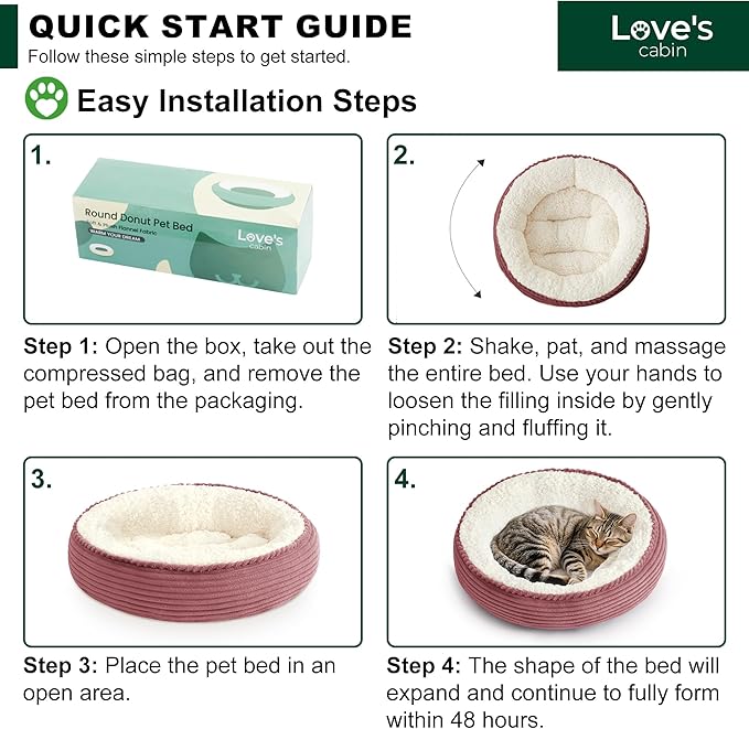 Love's cabin Round Donut Cat and Dog Cushion Bed, 20in Pet Bed for Cats or Small Dogs, Anti-Slip & Water-Resistant Bottom, Super Soft Durable Fabric Pet beds, Washable Luxury Bed Dusty Rose Stripe