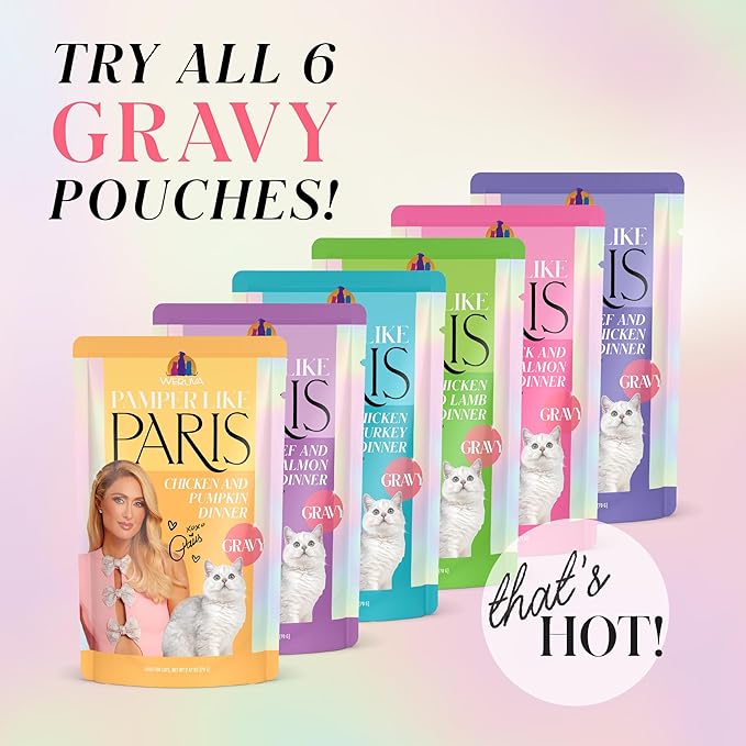 Weruva Paris Hilton Pamper Like Paris Wet Cat Food, Chicken and Lamb in Gravy, 2.47oz Pouch, Pack of 12