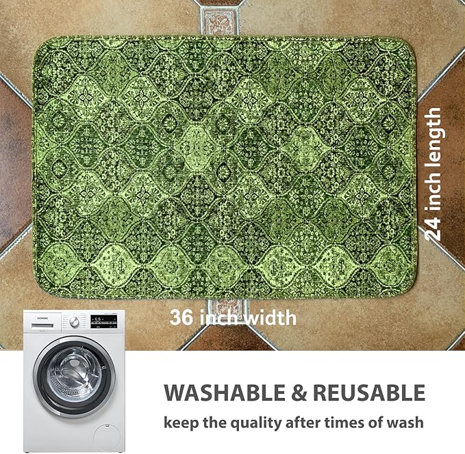 nunubaby Washable Pee Pads for Dogs, Stylish, Non-Slip and Leak-Proof Pee Pads. Reusable Potty Pads for Dogs for Crates and Floors.(Green/Multi, 24" x36" )