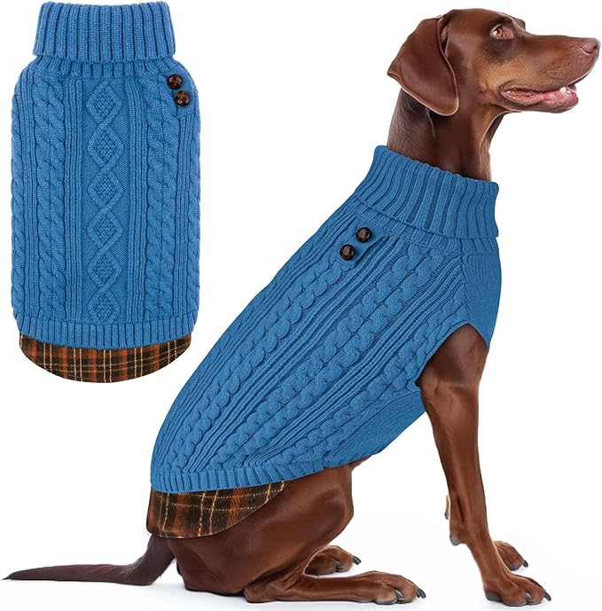 KYEESE Dog Sweater Comfy Pet Coat for Fall Winter Cold Weather Warm Turtleneck Large Dogs Sweater with Gingham Patchwork Soft Pullover Dog Sweaters for Large Dogs