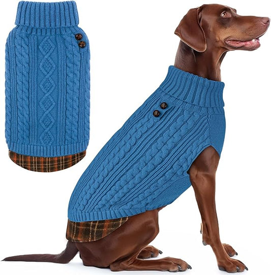 KYEESE Dog Sweater Comfy Pet Coat for Fall Winter Cold Weather Warm Turtleneck Large Dogs Sweater with Gingham Patchwork Soft Pullover Dog Sweaters for Large Dogs