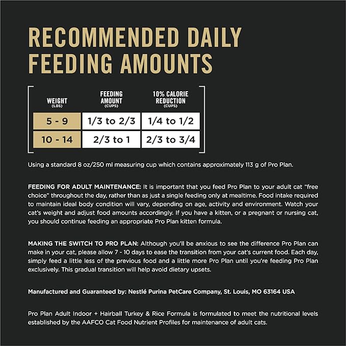 Purina Pro Plan Hairball Management, Indoor Cat Food, Turkey and Rice Formula - 7 lb. Bag