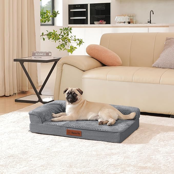 Orthopedic Dog Bed Medium Size Dog, Memory Foam Dogs Bed for Medium Dogs, Washable Removable Cover, Nonskid Bottom, Waterproof, for Indoor, Outdoor, Crate ＆ Car Use, 35x23x6 Inches, Dark Grey