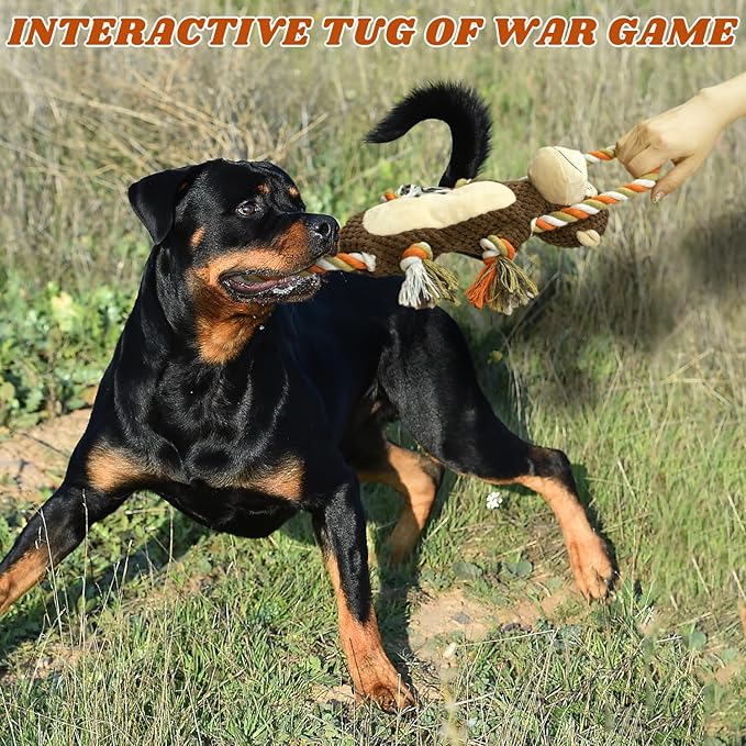 Squeaky Durable Dog Toys, Large Breed Dog chew Toys, Interactive Toys, Stuffed Plush Puppy Toy with Crinkle Paper for Small, Middle, and Big Dogs, Monkey Dog Toy,Orangutan Shape