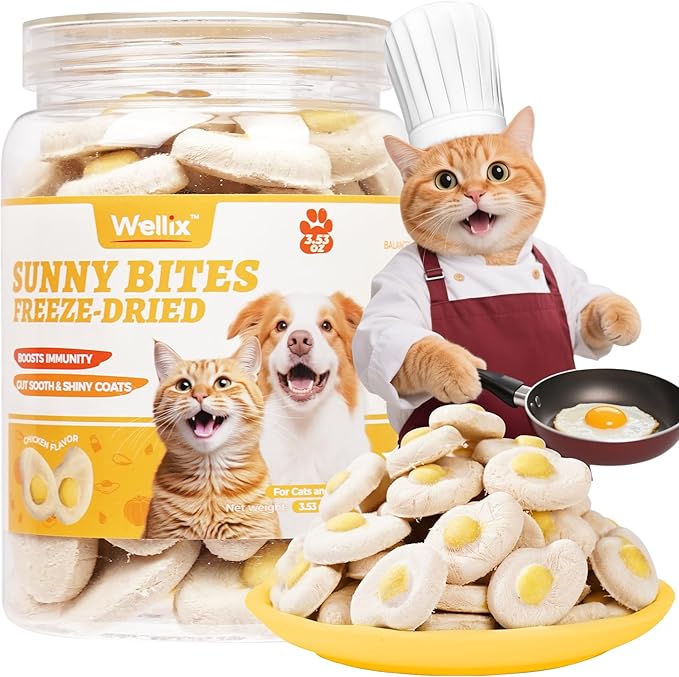 Wellix SunnyBites Freeze Dried Chicken Treats for Cat&Dog - Healthy Cat Treats for Indoor Cats -Supports Immunity&Gut Healthy for Training Kitten Snack or Puppy Treat 3.5oz