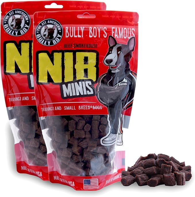 Bully Boy's Famous Mini Beef Training Nibs Dog Treats | Free from Wheat, Corn, Soy, or Gluten | USA Sourced Ingredients | with Smokehouse Beef | Made in Utah | 15 oz - 2 Pack