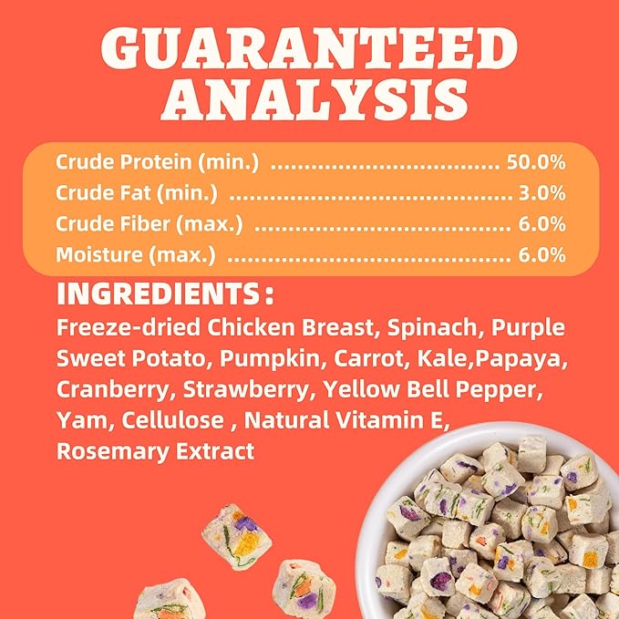 Wellix Freeze Dried Chicken&Vegetables Treats for Cats&Dogs - Healthy Freeze Dried Cat Treats Rich in Pumpkin,Cranberry,etc - High-Protein Food Topper for Gut Health 4.23oz