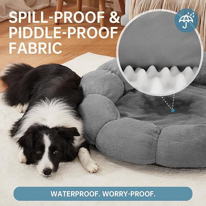 OhGeni 36 inches Calming Donut Orthopedic Dog & Cat Bed for Large Pets, Warming Comfort Fluffy Short Pile Fur, Durable Waterproof Machine Washable Removable Cover, Round Bed for Puppy, Dark Gray