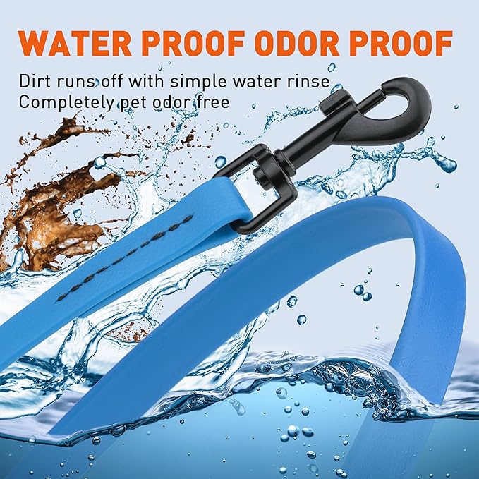 Dogline Biothane Waterproof Dog Leash Strong Coated Nylon Webbing with Black Hardware Odor-Proof Easy to Clean High Performance for Small or Large Dogs Made in USA 2 ft Lead, Cerulean Blue