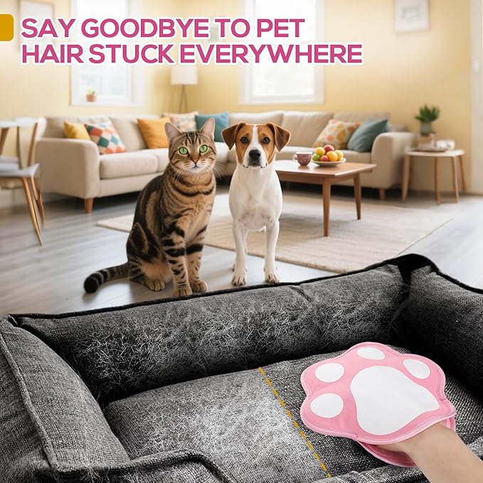 BABORUI Pet Hair Removal Glove - 2 Packs Cute Paw Electrostatic Pet Hair Remover Glove, Magic Brush Pet Hair Glove for Cats Dogs