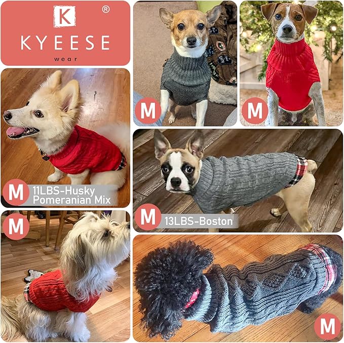KYEESE Dog Sweater Warm Turtleneck Small Dogs Sweater with Gingham Patchwork Comfy Pet Coat for Fall Winter Cold Weather Soft Pullover Dog Sweaters for Small Dogs Girl Stretchy Knitwear Cat Clothes