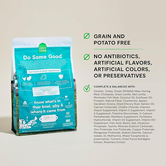 Open Farm, Grain Free Dry Kitten Food, Nutrient Dense Kibble with Protein, Vitamin A, Taurine, Naturally Occurring Fibers & Prebiotics, Homestead Turkey & Chicken Recipe for Kittens, 4lb Bag