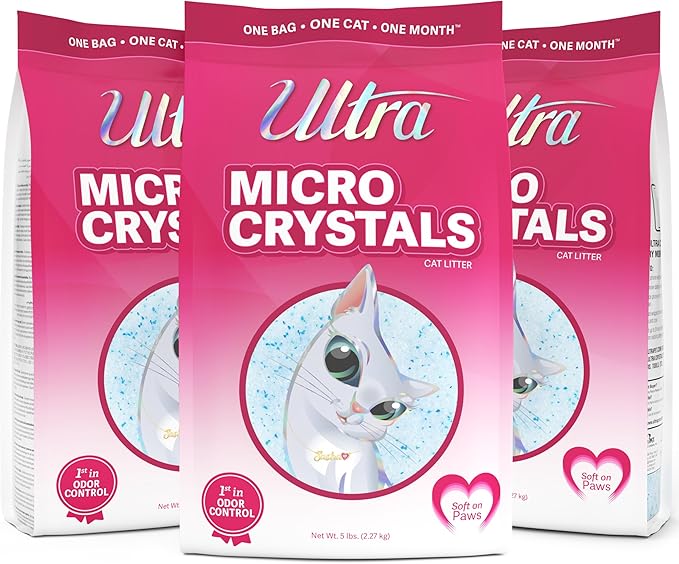 Ultra Micro Crystals Premium Cat Litter - 99.9% Dust Free, Soft on Paws, Fragrance Free - 15 Lbs. Total (3pk of 5 Lbs.)