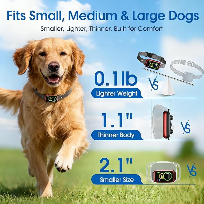 1S Stop Barking Smart Dog Bark Collar, Humane Anti Barking Device with Beep & Vibration, 7 Adjustable Sensitivity, Ultra-Light Bark Collar for Small Medium Large Dogs IP67 Waterproof Indoor Outdoor