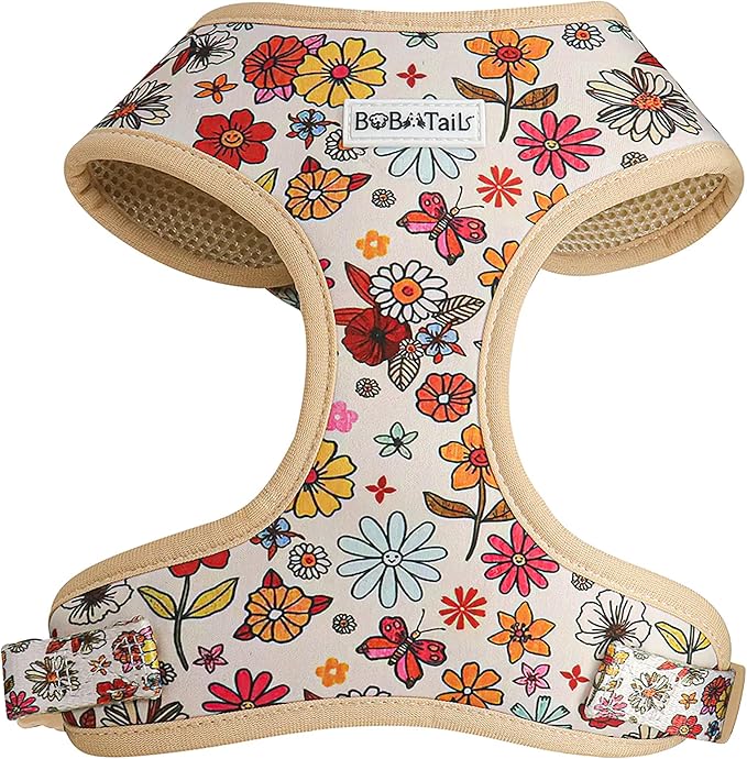 Flower Printed Dog Harness with D-Ring Leash Clip Set,Adjustable Soft Padded and Cotton Fabric Pet Vest for Medium and Small Dogs (Navajo White, Medium)
