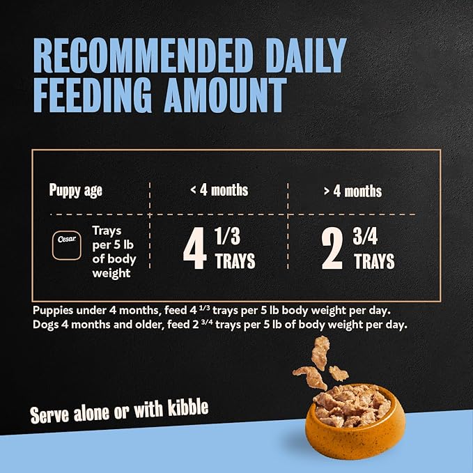 Cesar Puppy Filets in Gravy Wet Dog Food, Chicken Recipe, 3.5 oz. Easy Peel Trays, Dog Food Toppers, 24 Count