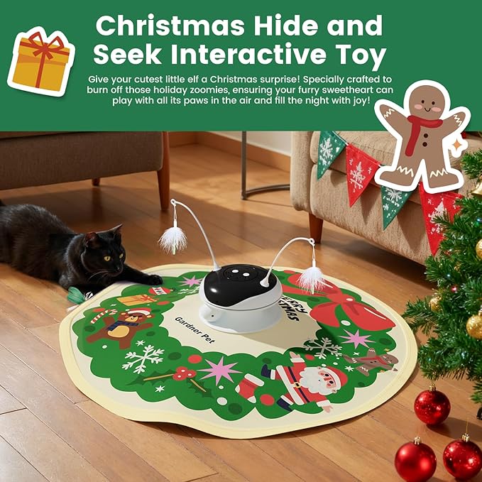 Gardner Pet Christmas Cat Laser Toys, Chargeable 5 in1 Hide and Seek Automatic Interactive Cat Toy, Moving Ambush Feather, Track Balls,Indoor Exercise Kicker 24 inch Cover for All Breeds, 600mAh