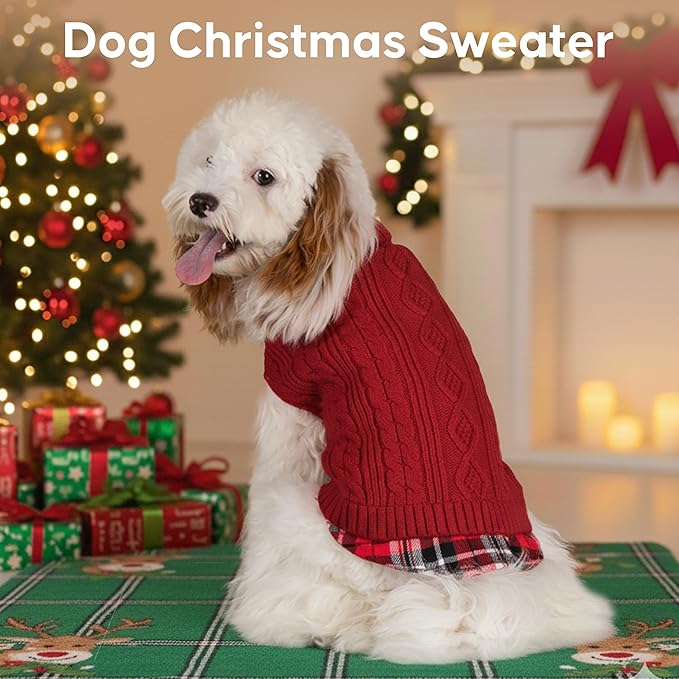KYEESE Dog Sweater Soft Pullover Dog Sweaters for Small Dogs Girl Warm Turtleneck Small Dogs Sweater Stretchy Knitwear Cat Clothes with Gingham Patchwork Comfy Pet Coat for Fall Winter Cold Weather