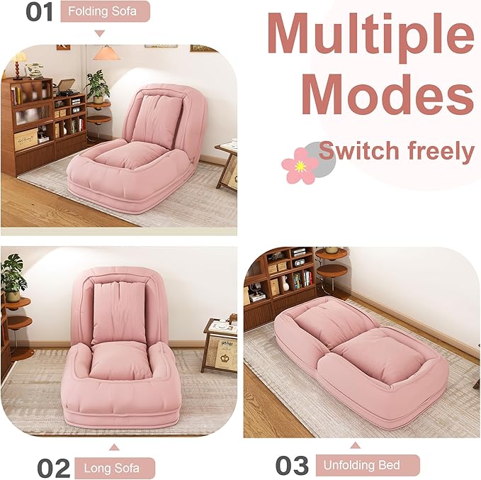 KEIKI Human Dog Bed for Adults, Giant Corduroy Plush Dog Bed with Adjustable Recliner, Foldable Nest Sofa Couch with Pillows for Bedroom or Living Room, Pink