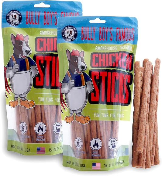 Bully Boy's Famous Chicken Sticks Dog Treats | Free from Wheat, Corn, Soy, or Gluten | USA Sourced Ingredients | with Smokehouse Chicken | Made in Utah | 15 oz - 2 Pack