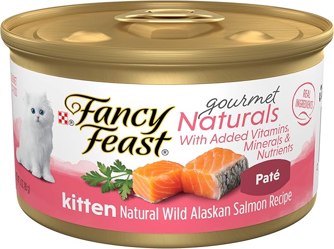 Purina Fancy Feast Grain Free Pate Wet Kitten Food Gourmet Naturals Wild Alaskan Salmon Recipe - (Pack of 12) 3 oz. Cans