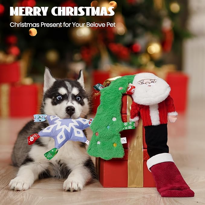Nocciola 3 Pack Christmas Dog Toys, Interactive Crinkle Dog Squeaky Toys, Plush Dog Toys for Christmas, Christmas Toys for Puppy Small Medium Large Dogs & Aggressive Chewers