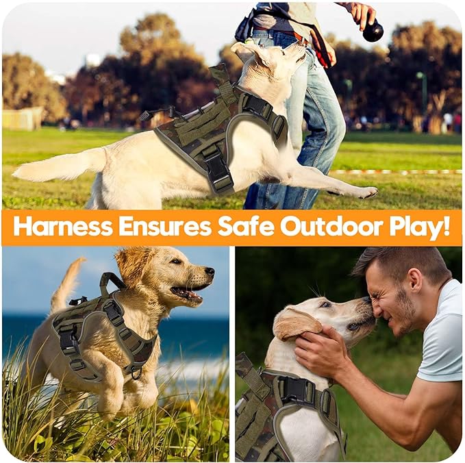 Heavy-Duty Tactical Dog Harness for Large Dogs, No Pull Adjustable Reflective Pet Vest with Molle System, K9 Military-Grade Control for Service Training, Outdoor & 10+ Breeds, Green Camo, Medium
