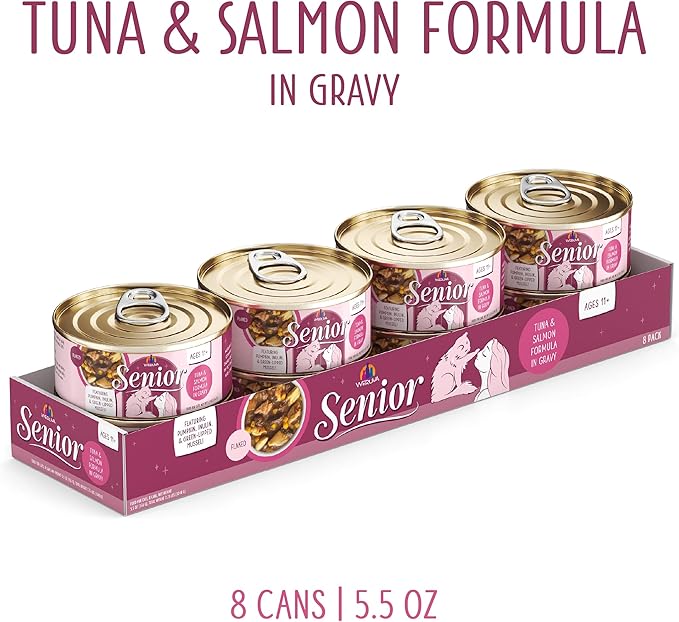 Weruva Senior Cat Food, Tuna and Salmon in Gravy, 5.5oz Can, Pack of 8