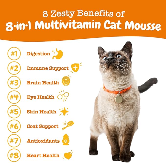 Zesty Paws 8-in-1 Multivitamin Cat Vitamins & Supplements Mousse - Cat Vitamins for Indoor Cats - Healthy Treat Squeeze Up for Gut, Immune, Heart, Skin & Coat Support - Chicken 14ct