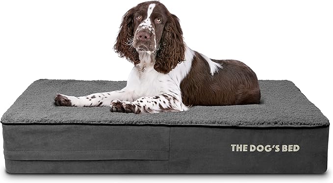 The Dog’s Bed Orthopedic Memory Foam Dog Bed, Large Grey Plush, Pain Relief for Arthritis, Hip & Elbow Dysplasia, Post Surgery, Lameness, Supportive, Waterproof Washable Cover, Veterinary Approved